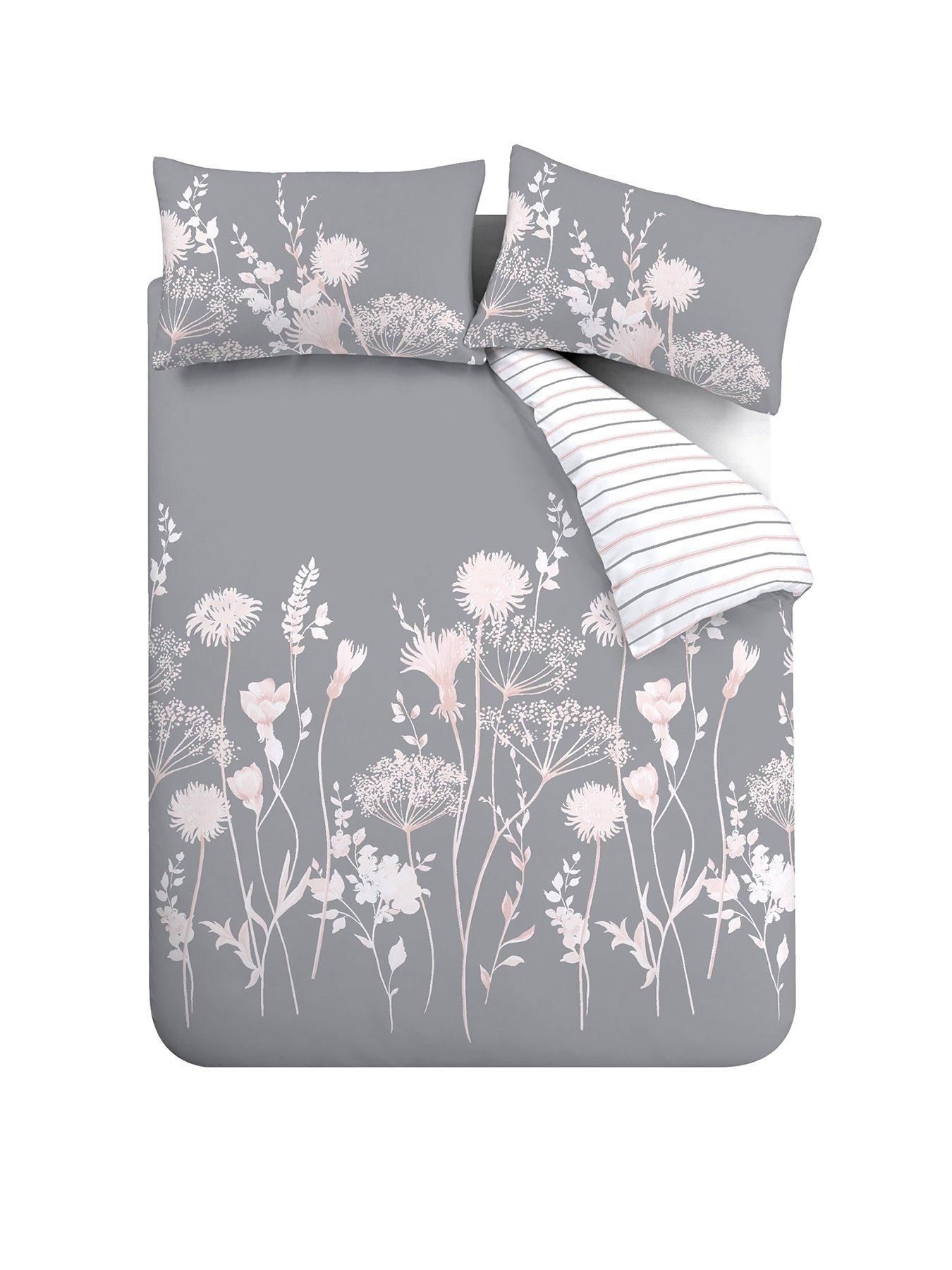 Image 2 of 6 of Catherine Lansfield Meadowsweet Floral Duvet Cover Set - Grey Pink