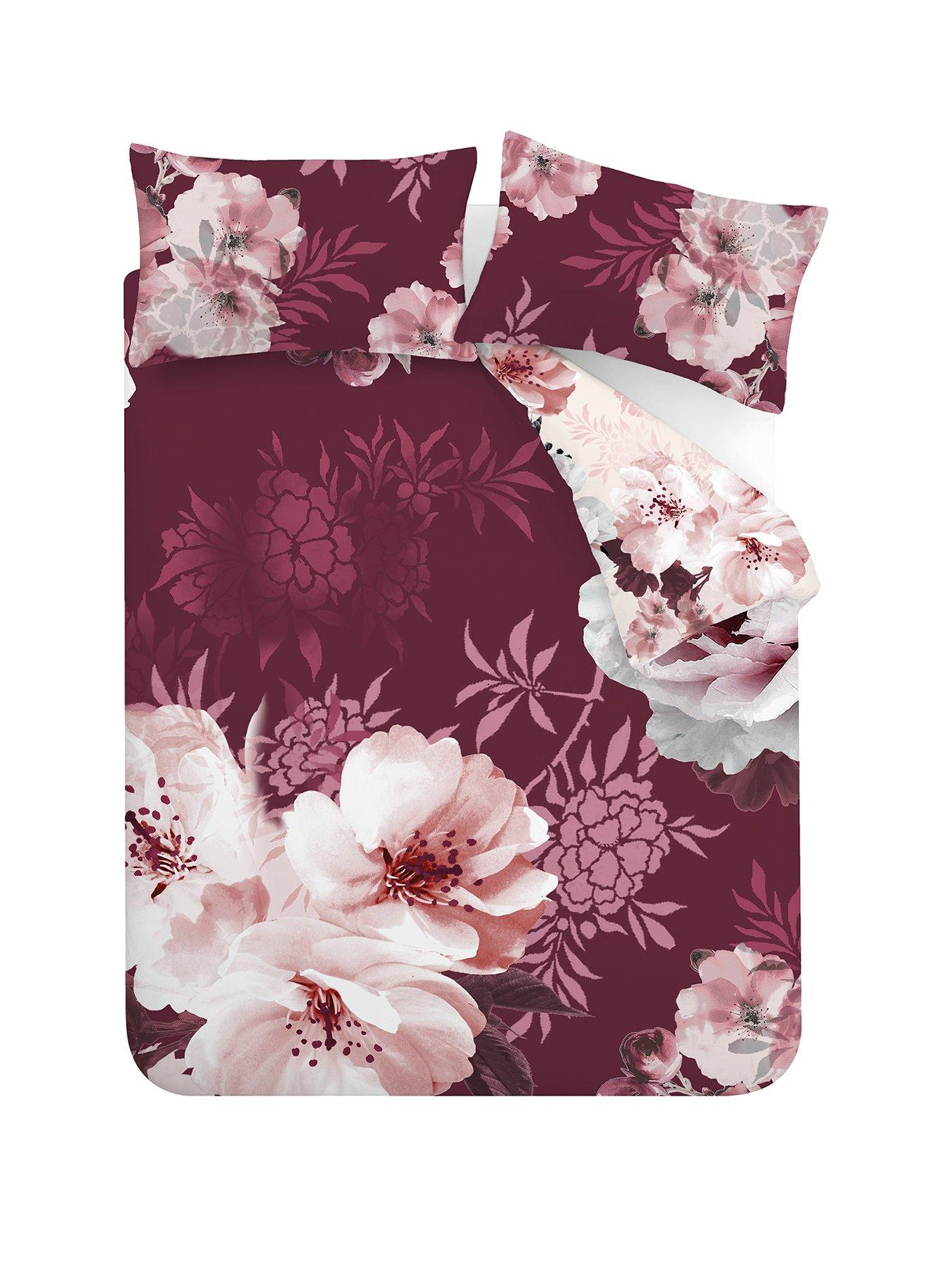 Catherine Lansfield Dramatic Floral Duvet Cover Set Claret very.co.uk