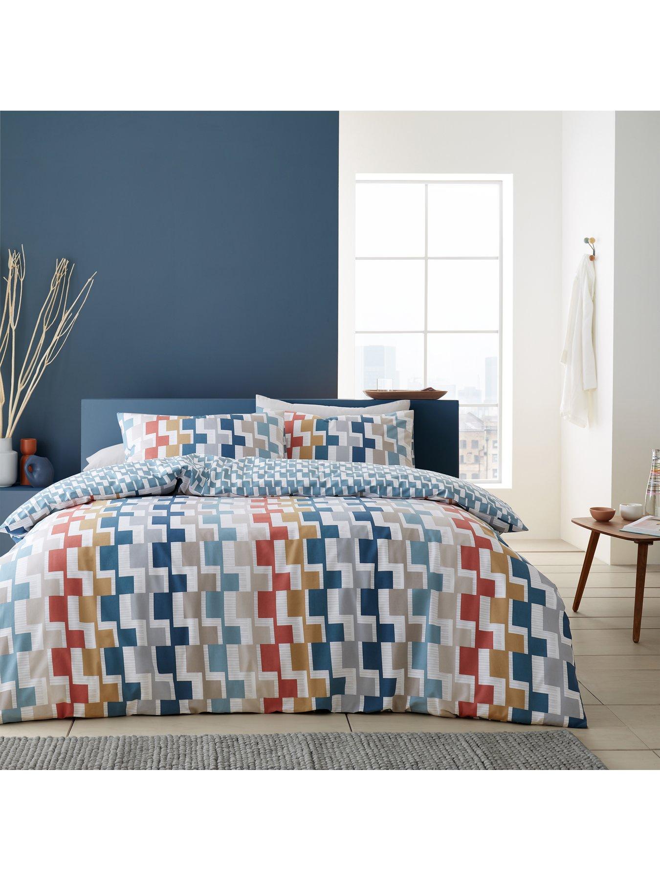 Product photograph of Bianca Fine Linens Dakota Geo Egyptian Cotton Duvet Cover Set - Bright from very.co.uk