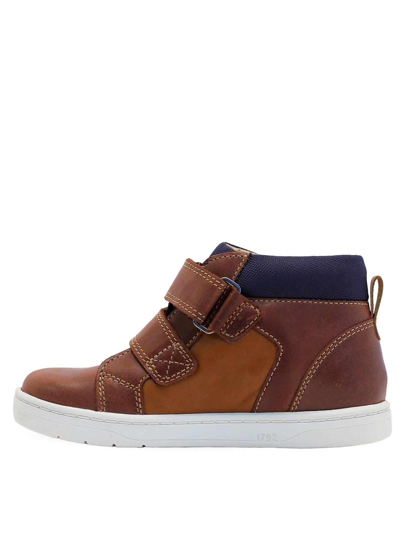 Image 2 of 4 of Start-rite Discover&nbsp;Leather Double Riptape Padded Ankle Hi-Top Trainers - Soft Tan&nbsp;