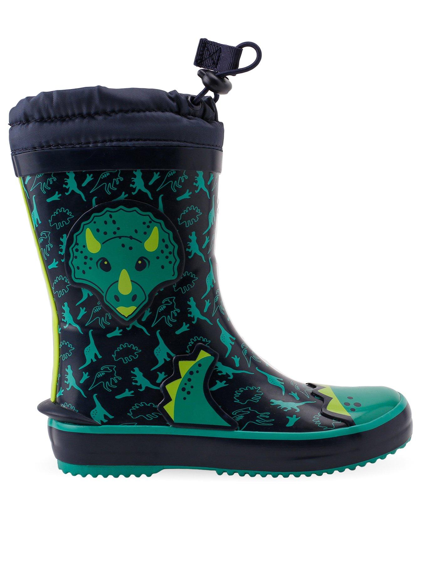 Start-rite STARTRITE Little Puddle Dinosaur Print Warm Lined Elasticated Waterproof Wellies - Navy