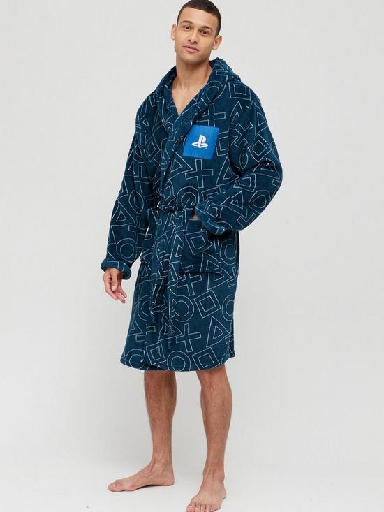 front image of playstation-mini-menbspdressing-gown-teal