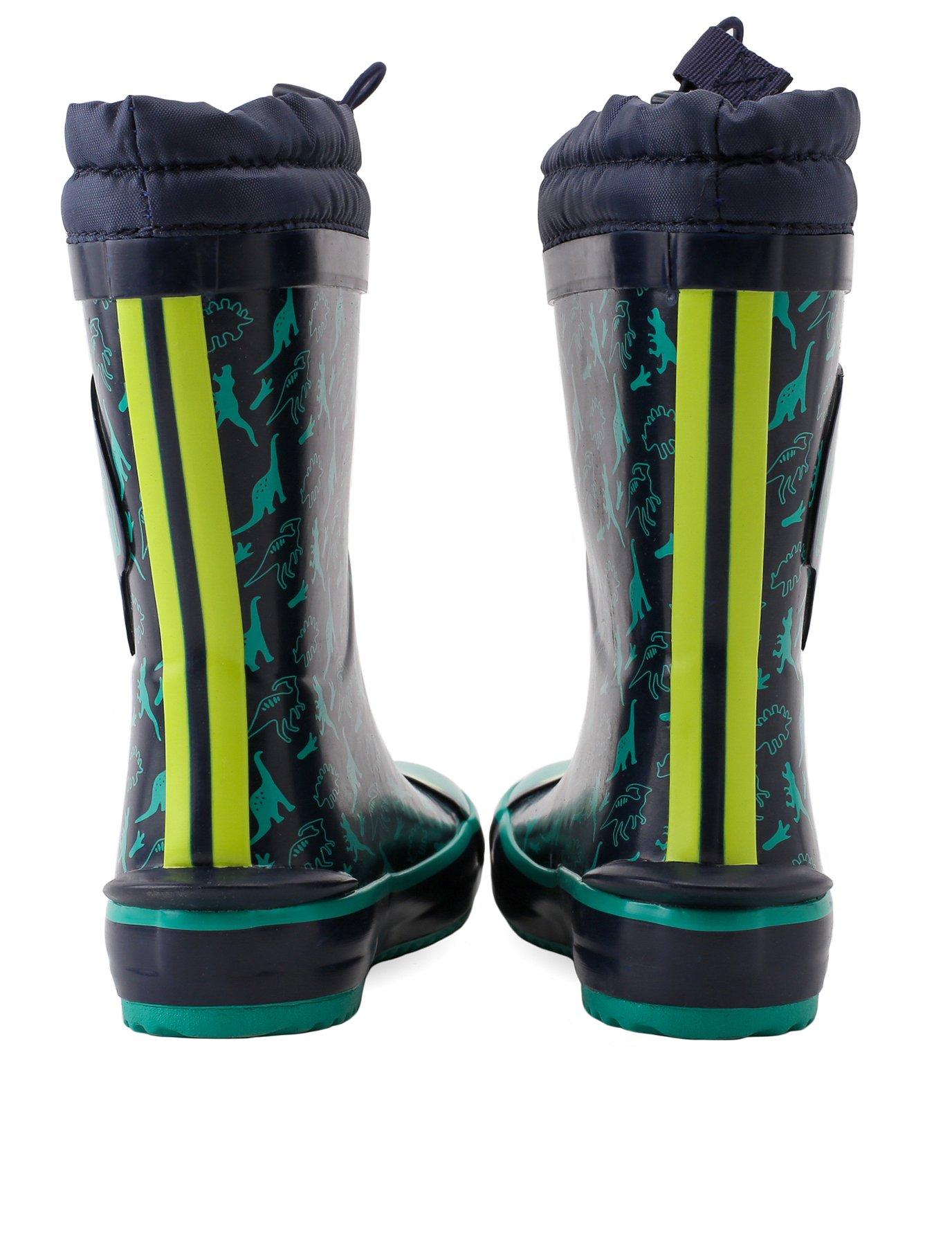 Image 2 of 4 of Start-rite Big Puddle&nbsp;Dinosaur Print Warm Lined Elasticated Waterproof Wellies - Navy&nbsp;