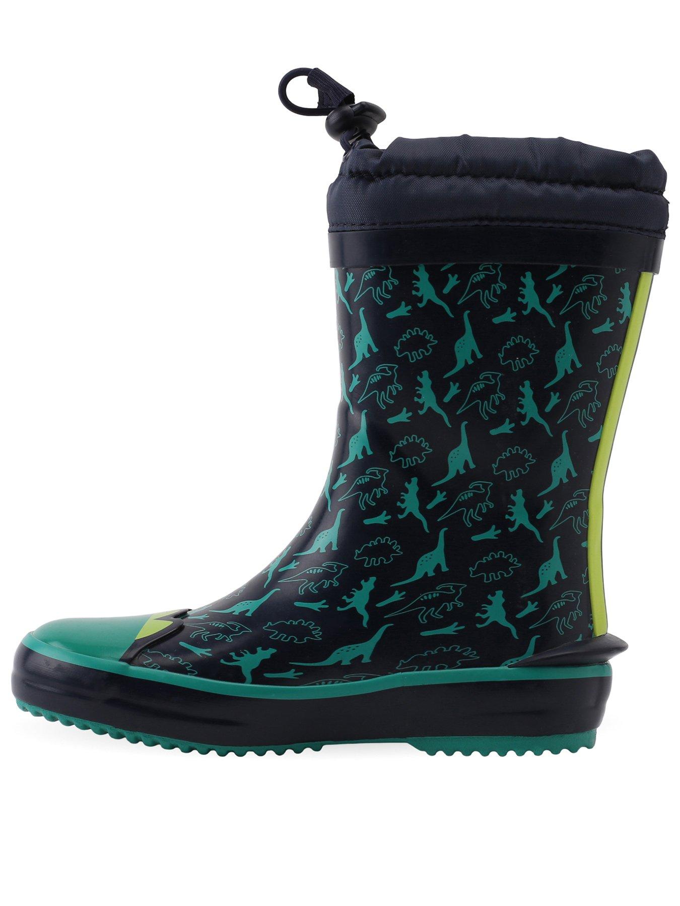 Image 3 of 4 of Start-rite Big Puddle&nbsp;Dinosaur Print Warm Lined Elasticated Waterproof Wellies - Navy&nbsp;