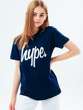 hype-unisex-core-kids-script-t-shirt-navy