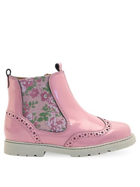 start-rite-girlsnbspchelseanbspglitter-patent-leather-floral-pull-on-zip-up-boots-pink