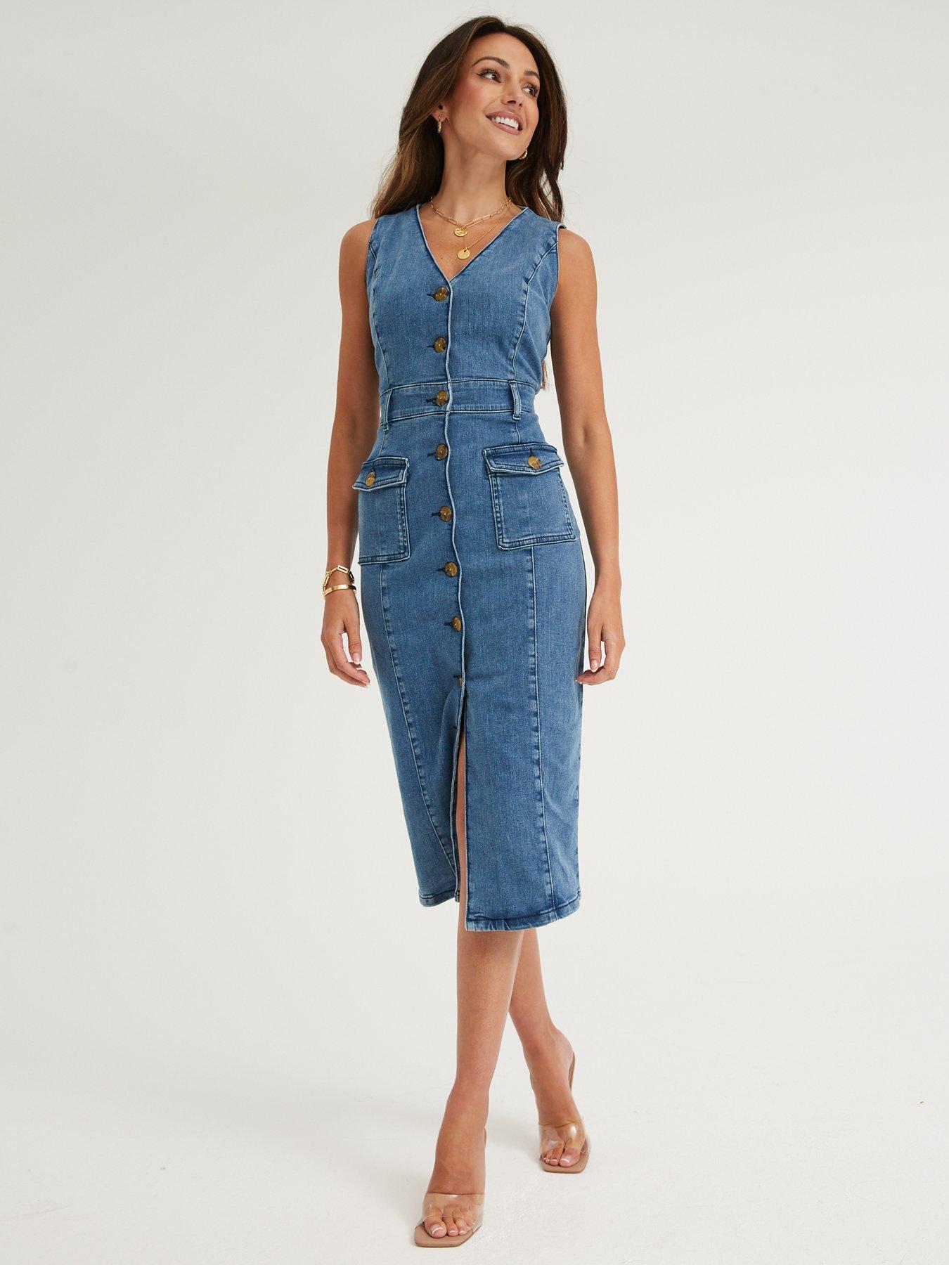 michelle keegan stretch denim pencil dress