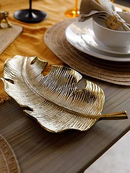 Product photograph of Artesa Brass Leaf Serving Platter from very.co.uk