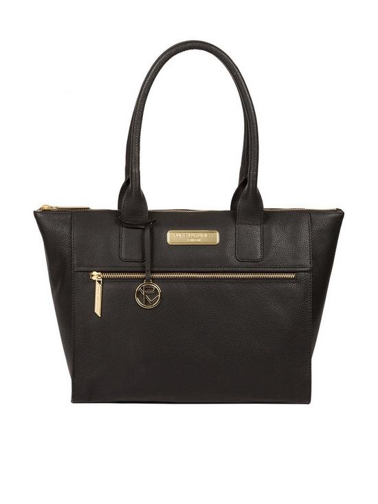 front image of pure-luxuries-london-faye-zip-top-leather-tote-bag-black