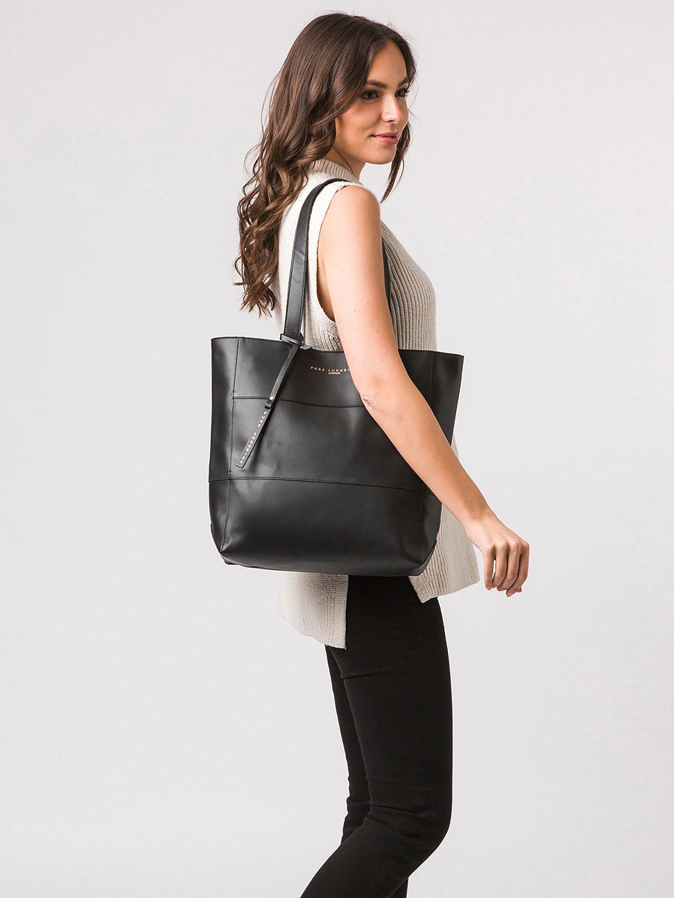 Exclusive Ashurst Large Open Top Leather Tote Bag Black