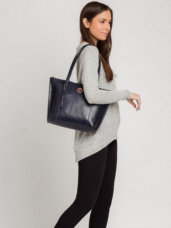 stillFront image of pure-luxuries-london-goya-leather-zip-top-tote-bag-navy