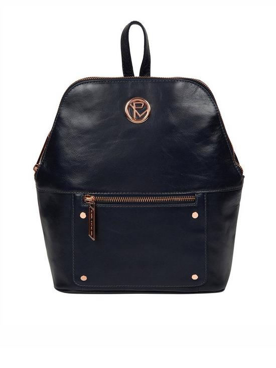 front image of pure-luxuries-london-rubens-zip-top-leather-backpack-navy
