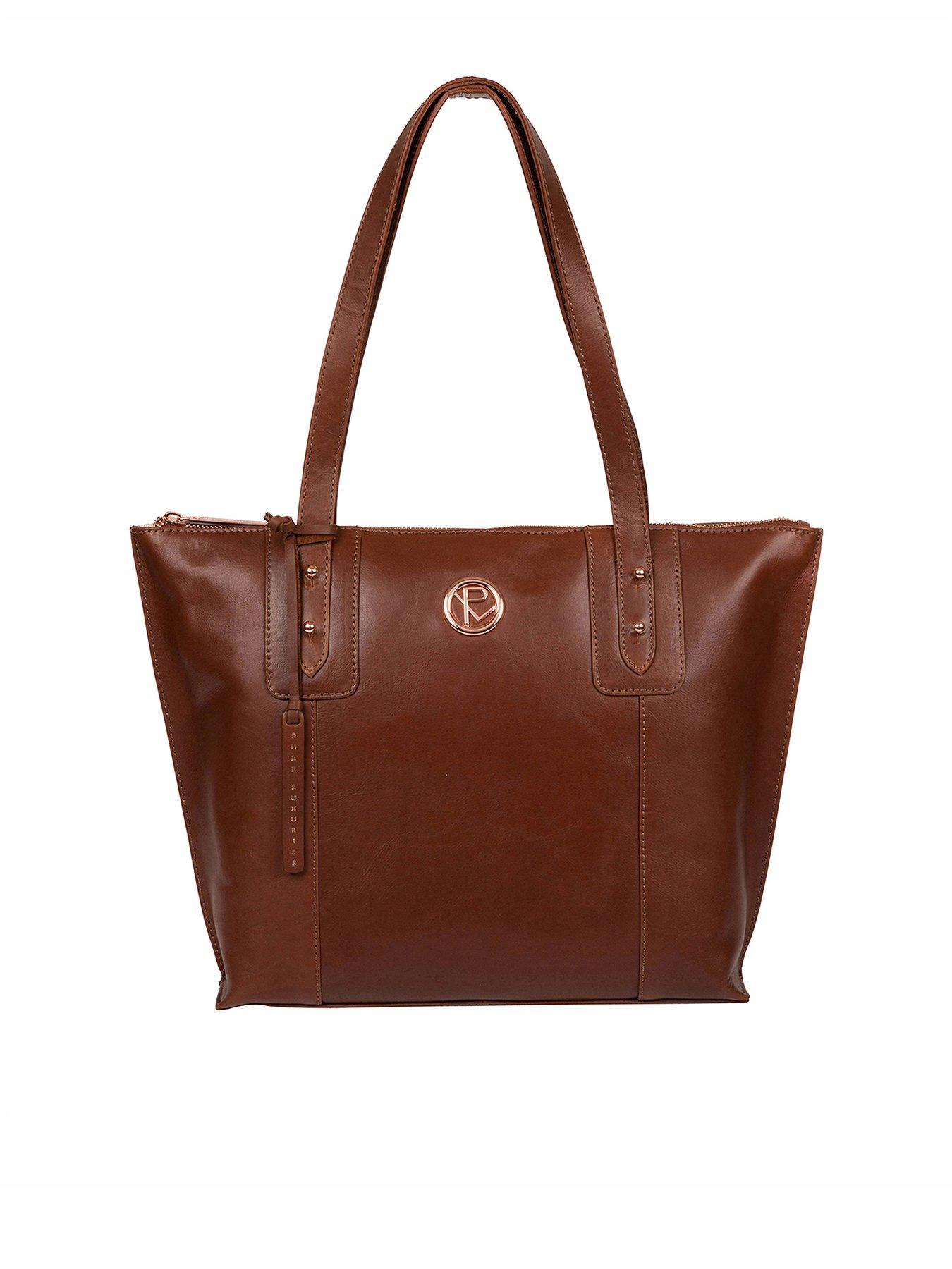 Bags & Purses Goya Large Zip Top Leather Tote Bag - Cognac