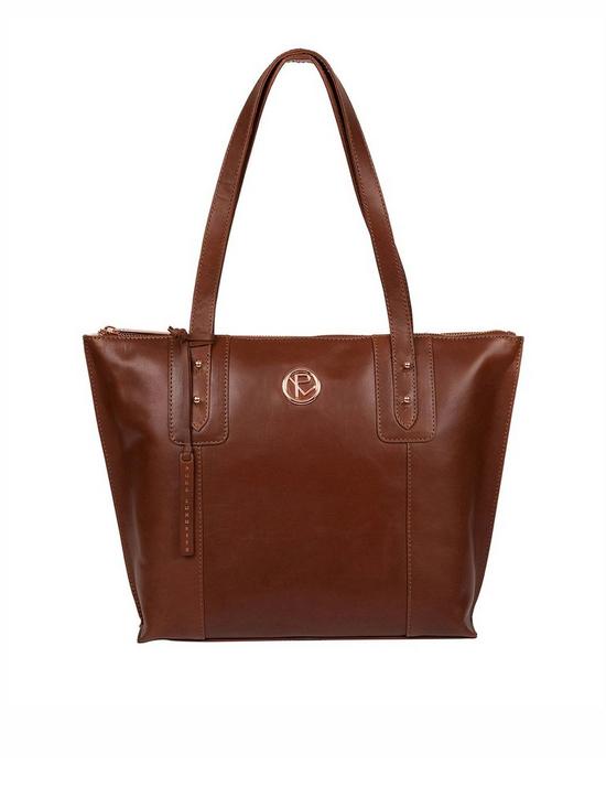 front image of pure-luxuries-london-goya-large-zip-top-leather-tote-bag-cognac