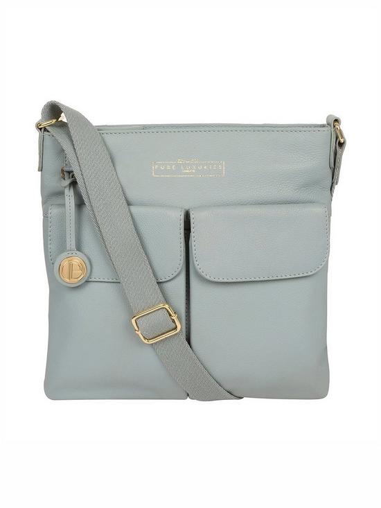 front image of pure-luxuries-london-soames-zip-top-leather-crossbody-bag-blue