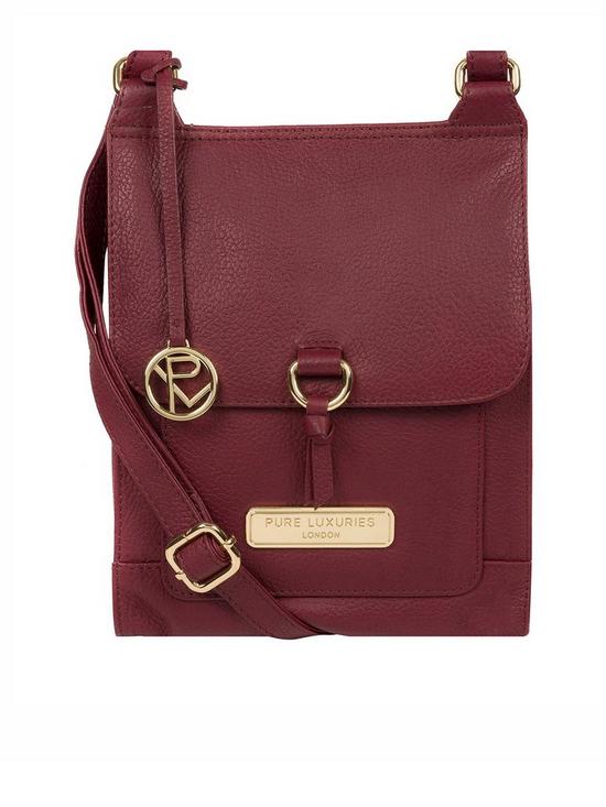 front image of pure-luxuries-london-naomi-flap-over-leather-crossbody-bag-pomegranate
