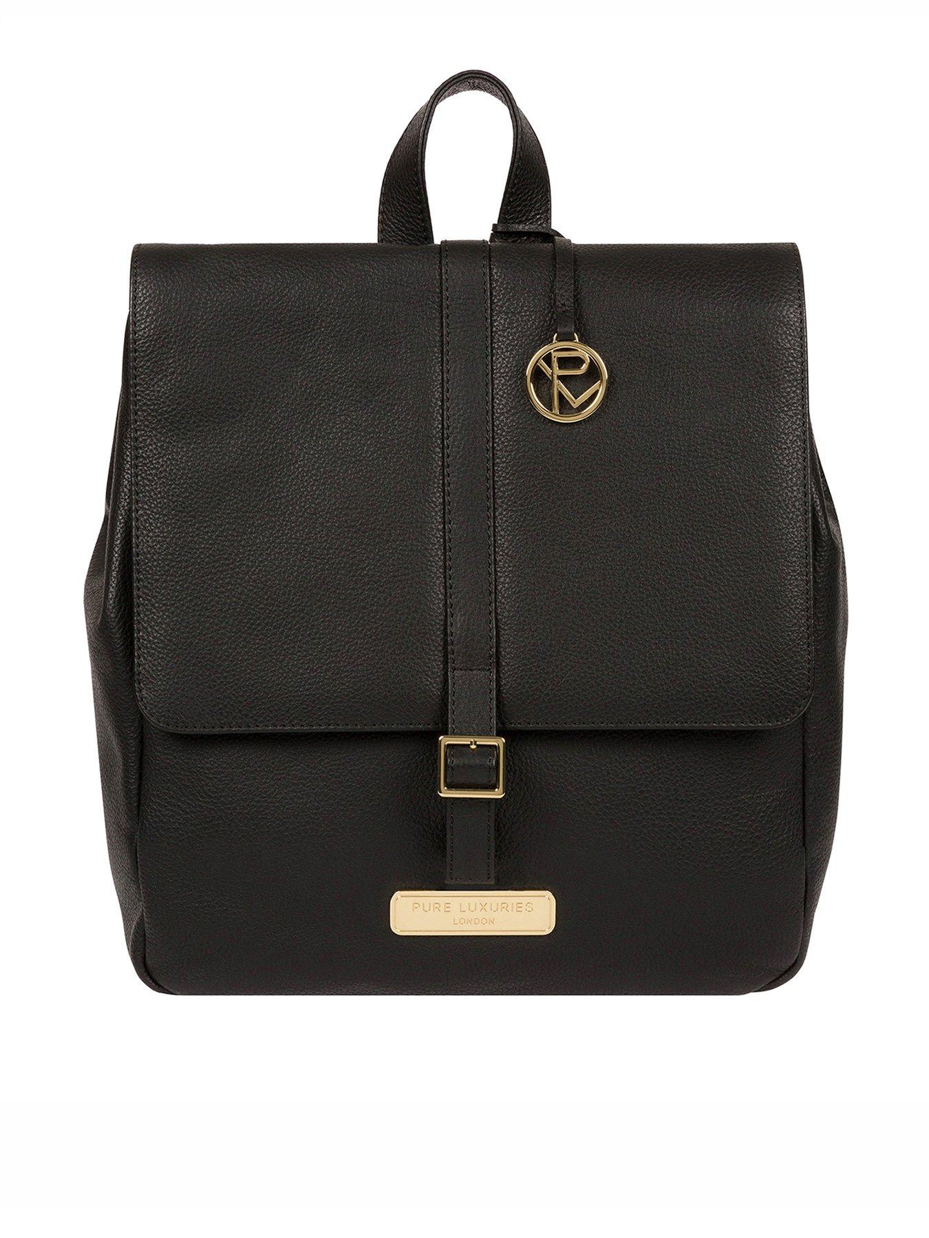  Daisy Flap Over Leather Backpack - Black