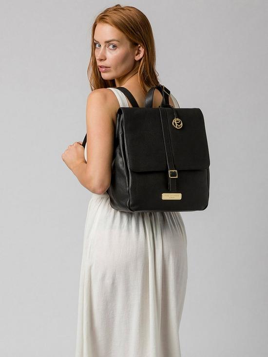 stillFront image of pure-luxuries-london-daisy-flap-over-leather-backpack-black
