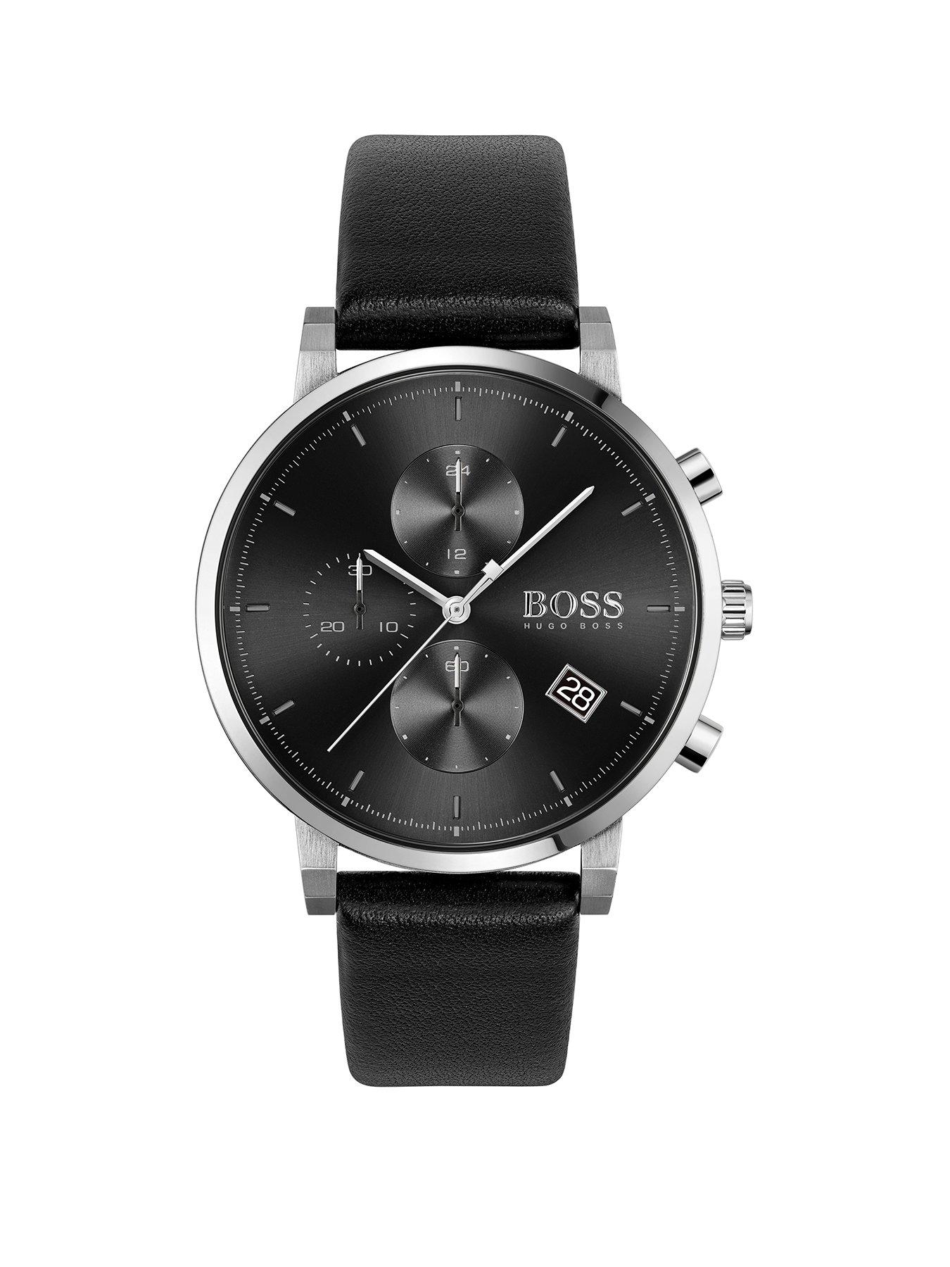 Jewellery & watches Integrity Black Multidial Black Leather Strap Watch