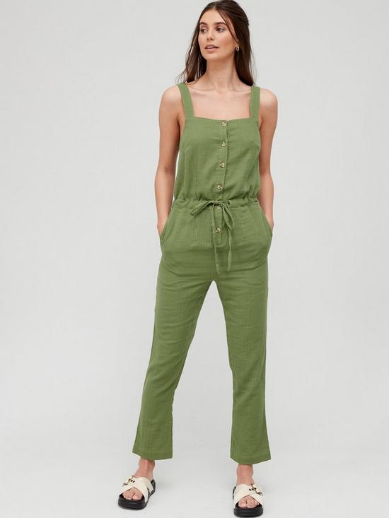 front image of v-by-very-button-fronted-beach-jumpsuit-olive