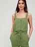 image of v-by-very-button-fronted-beach-jumpsuit-olive