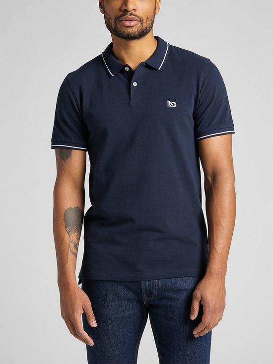 front image of lee-short-sleeve-pique-polo-shirt-navy