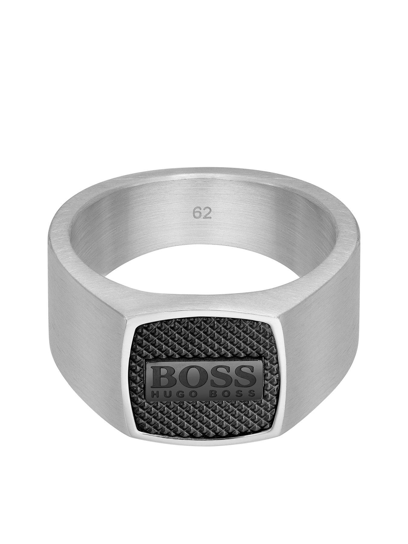Jewellery & watches Stainless & Black Logo Ring - Small