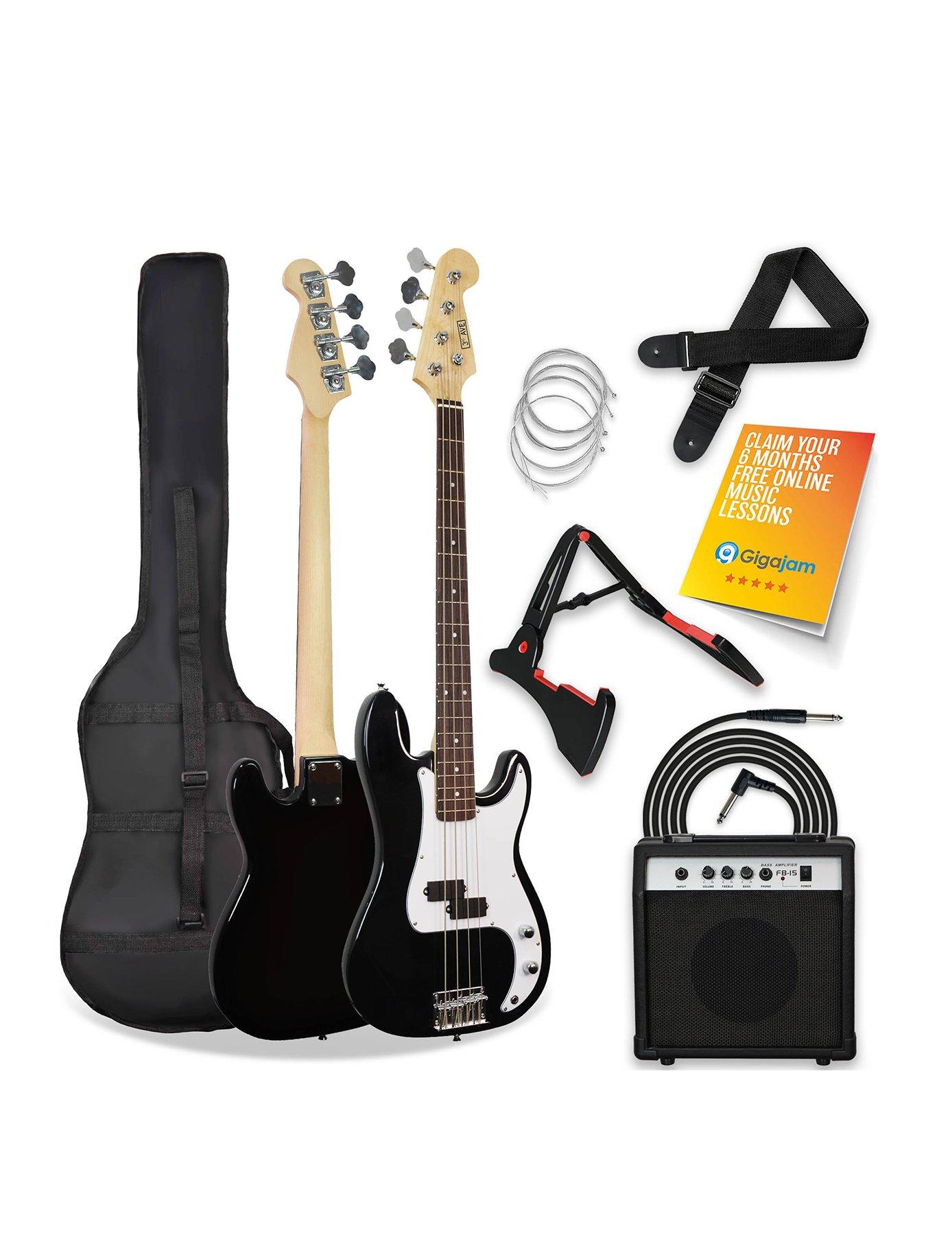 3rd Avenue Full Size Bass Guitar Ultimate Kit with 15W Amp - 6 Months FREE Lessons - Black