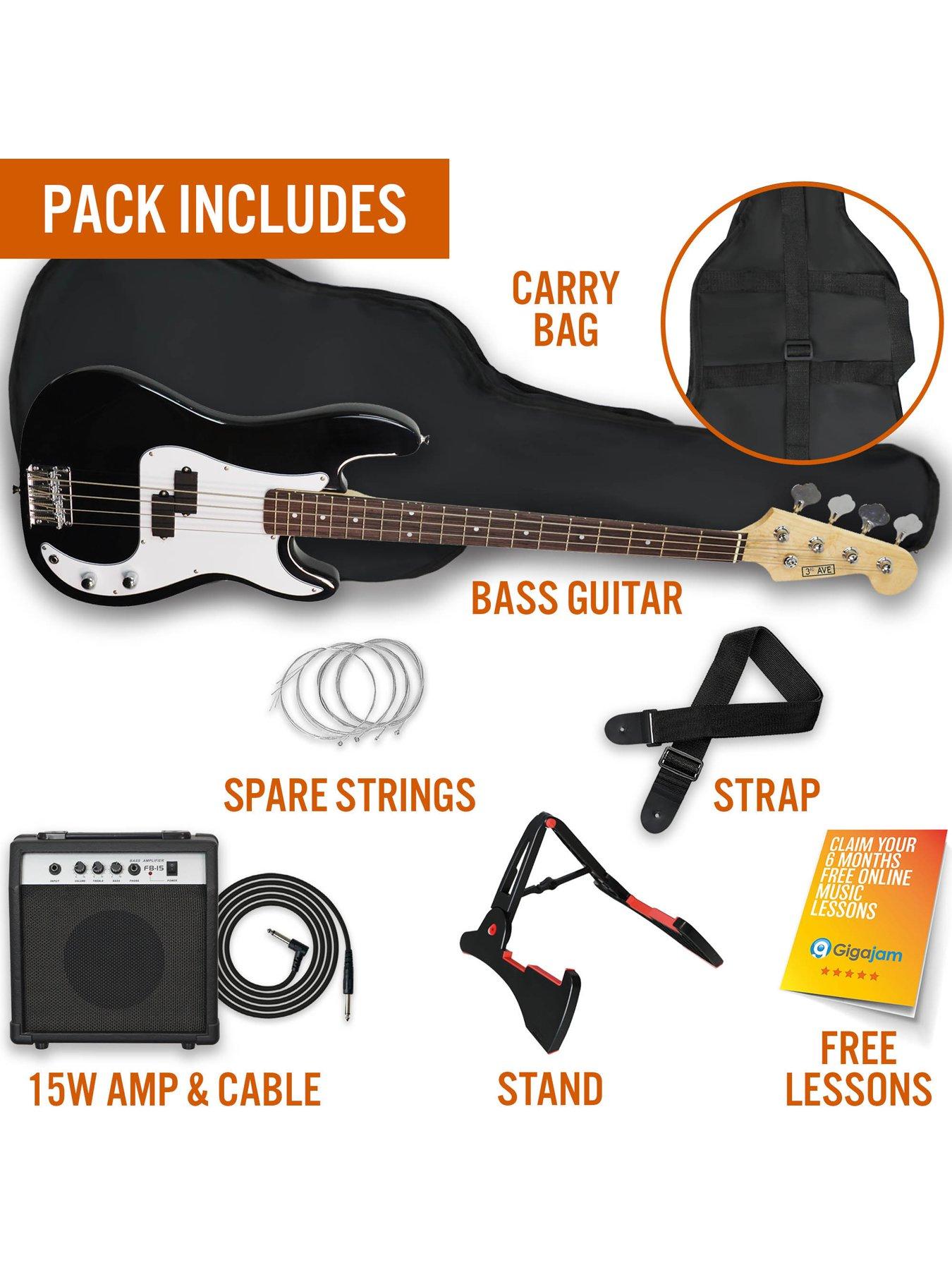 Image 3 of 6 of 3rd Avenue Full Size Bass Guitar Ultimate Kit with 15W Amp - 6 Months FREE Lessons - Black