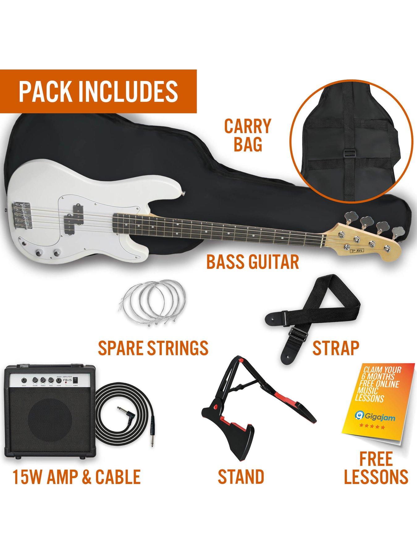 Image 3 of 6 of 3rd Avenue Full Size Bass Guitar Ultimate Kit with 15W Amp - 6 Months FREE Lessons - White