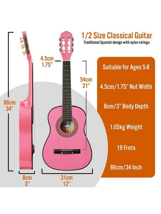 stillFront image of 3rd-avenue-12-size-kids-classical-guitar-beginner-bundle-6-months-free-lessons-pink