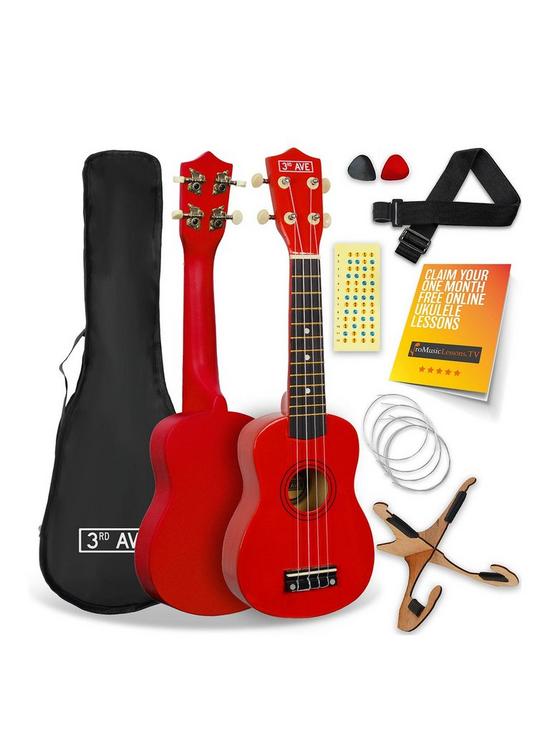 front image of 3rd-avenue-soprano-ukulele-21-inch-beginner-bundle-free-1-month-online-lessons-red