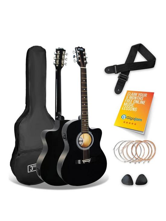 front image of 3rd-avenue-cutaway-electro-acoustic-guitar-pack-black