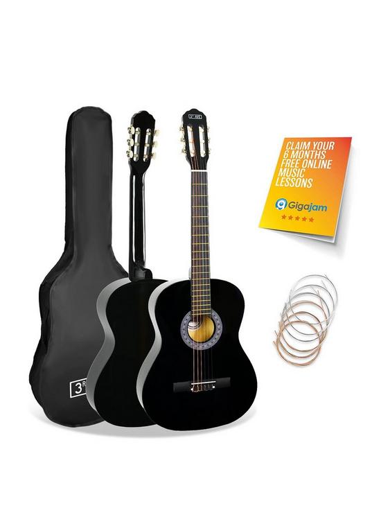 front image of 3rd-avenue-full-size-44-classical-guitar-beginner-bundle-6-months-free-lessons-black