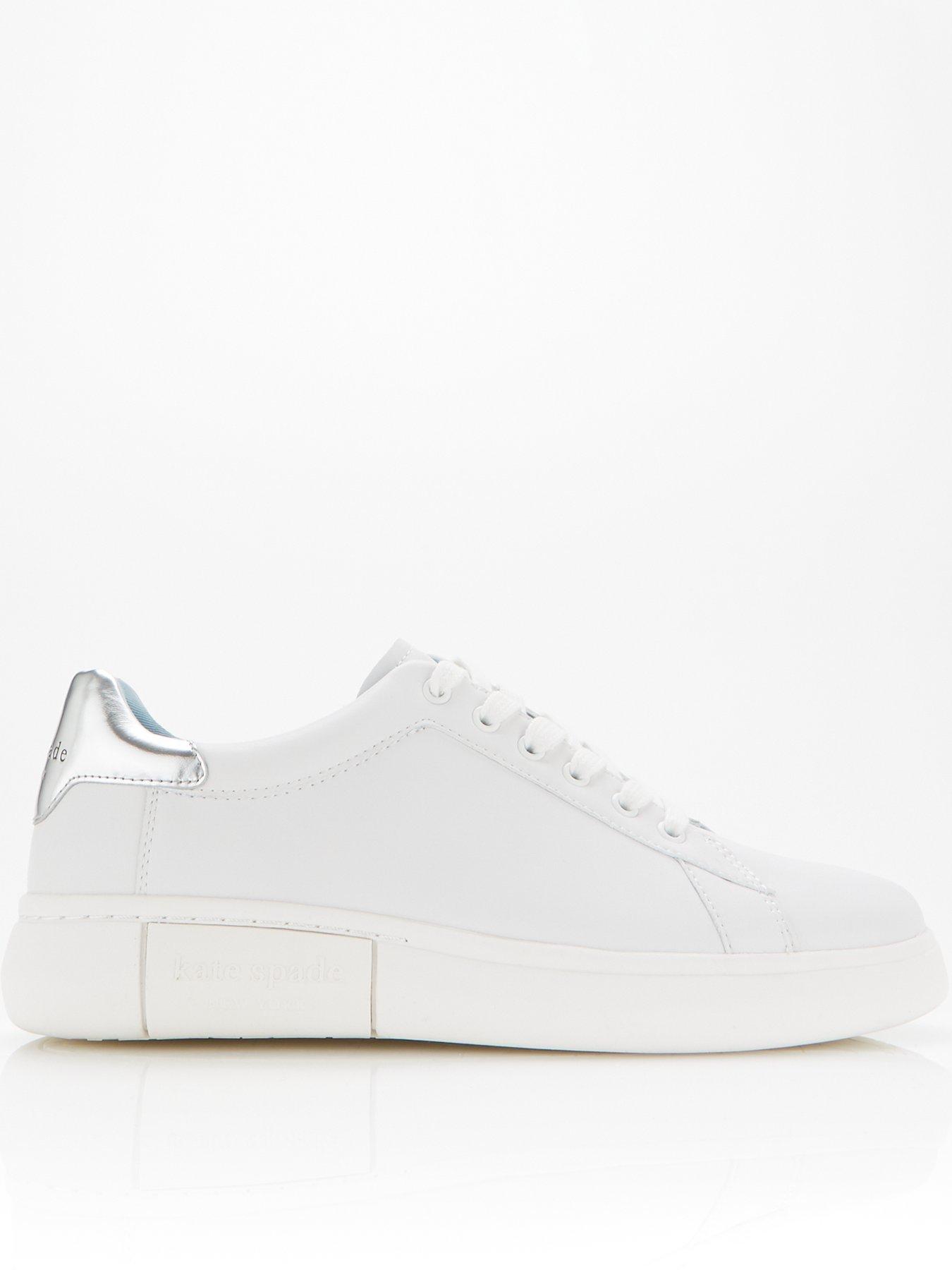 white trainers with silver back