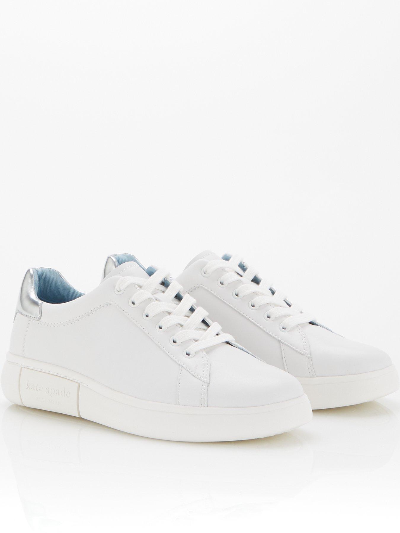 white trainers with silver back