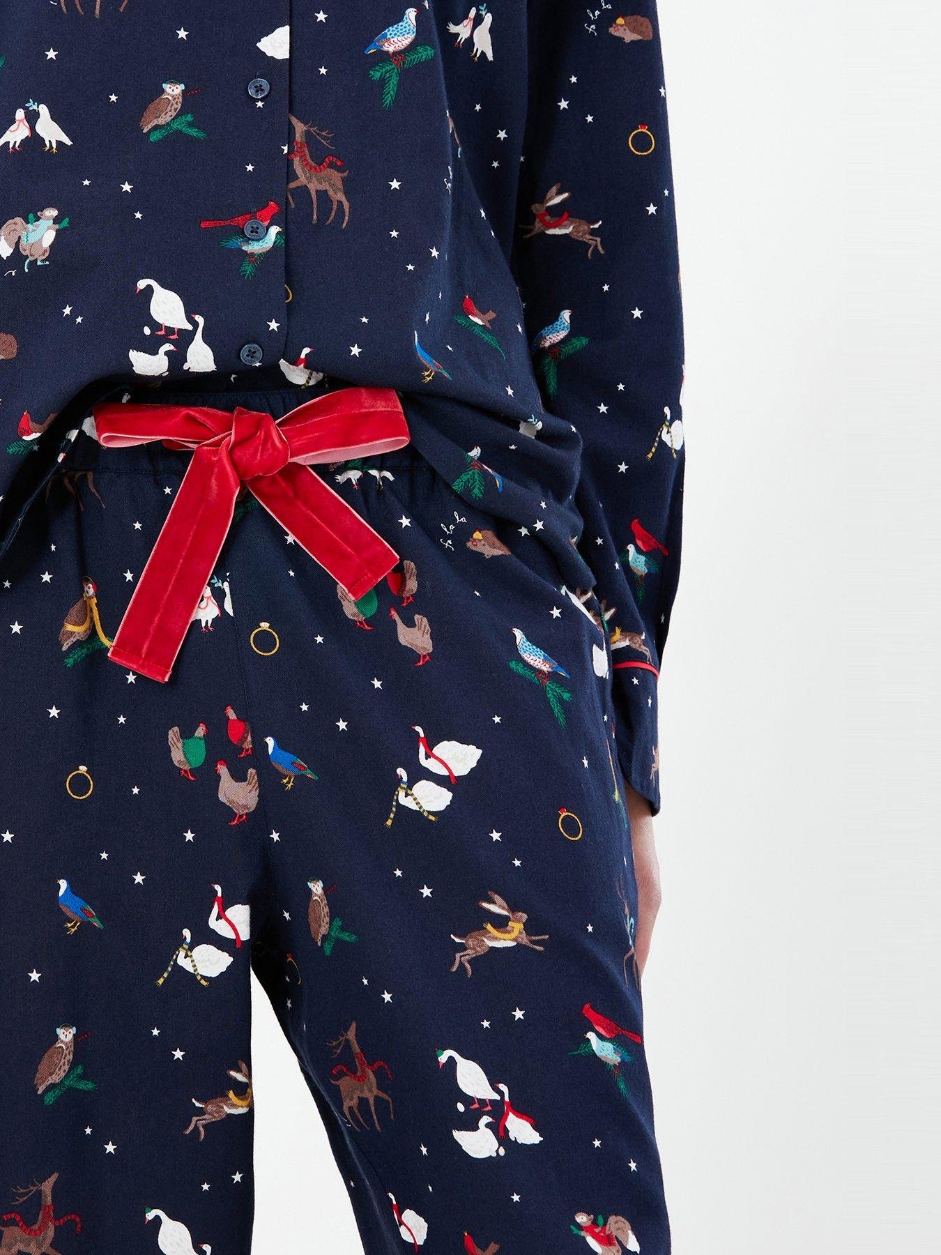 Women Christmas Animals Brushed Cotton Pyjamas - Navy