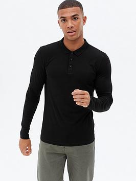 new-look-black-long-sleeve-muscle-fit-polo-shirt