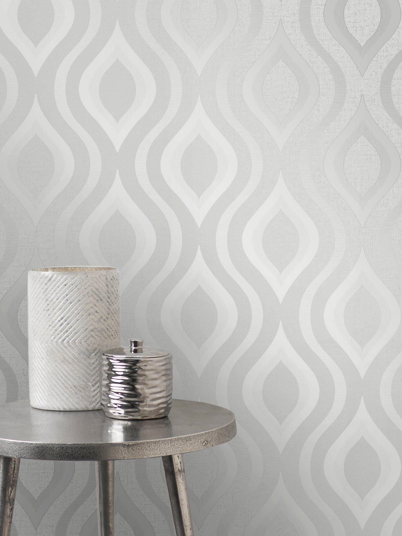 Quartz Geo Silver and Grey Wallpaper