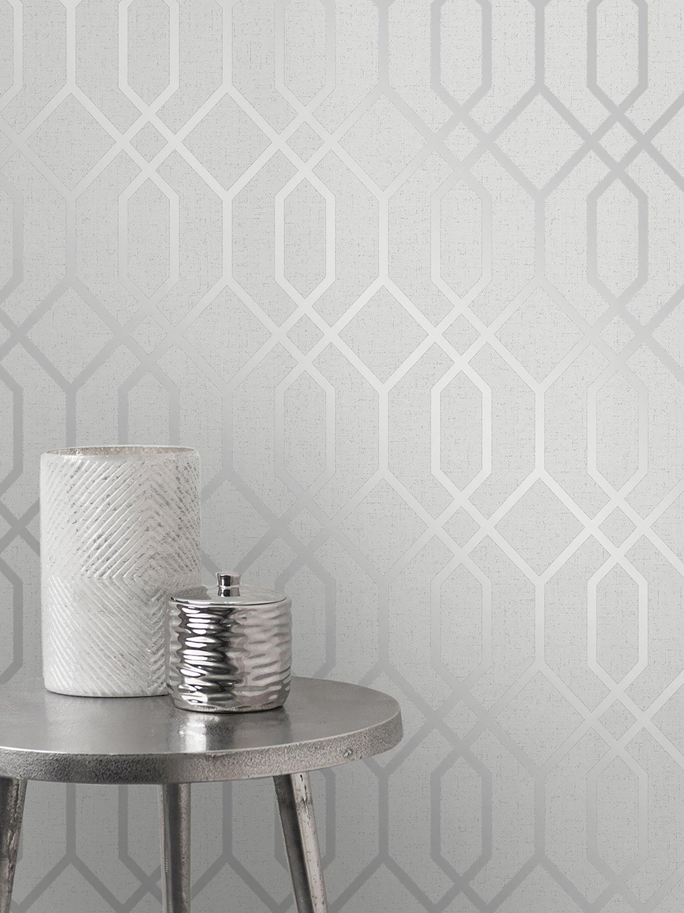 Product photograph of Fine Decor Quartz Trellis Geo Silver Amp Grey Wallpaper from very.co.uk