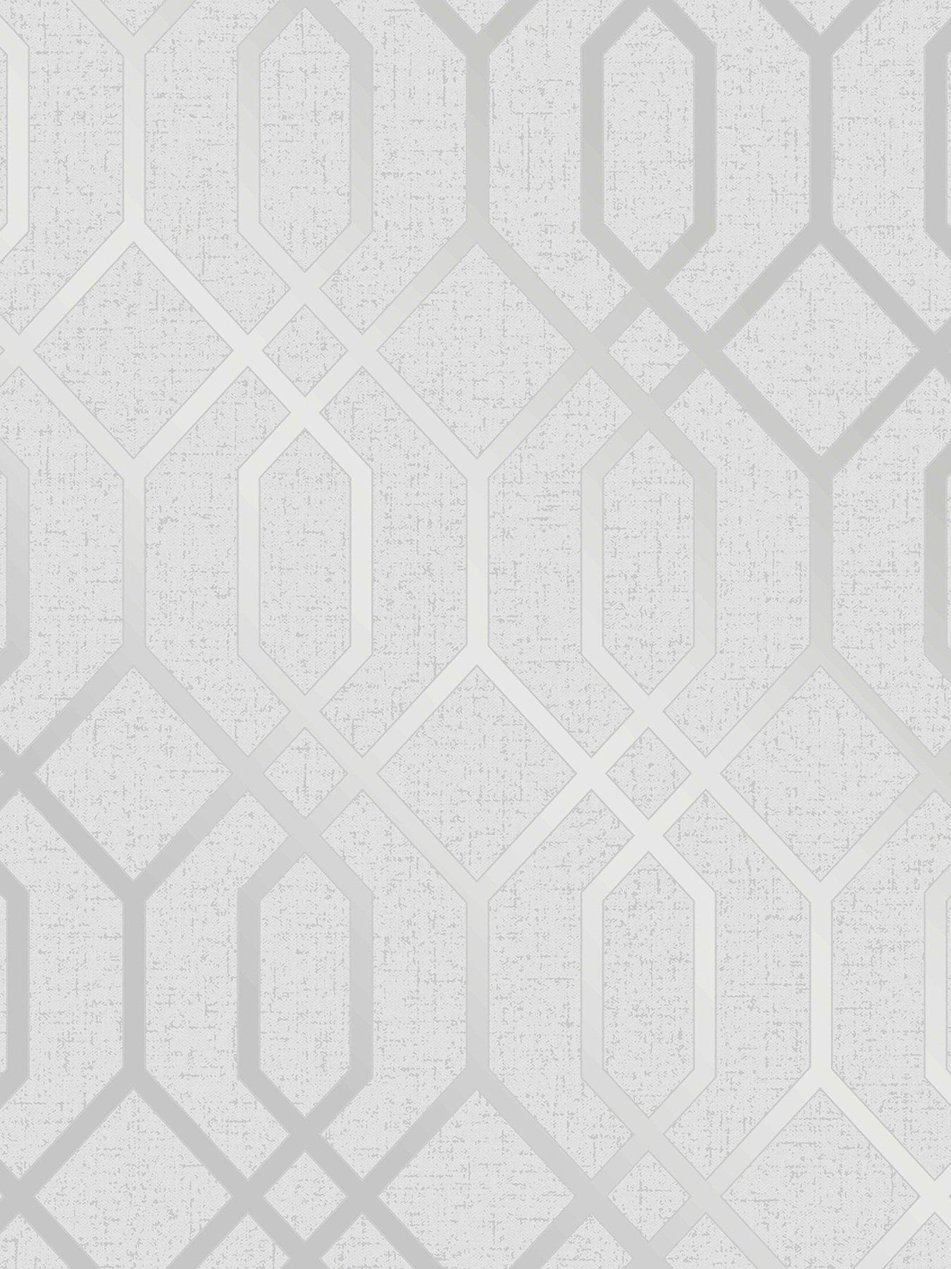 Product photograph of Fine D Cor Quartz Trellis Geo Silver Grey Wallpaper from very.co.uk