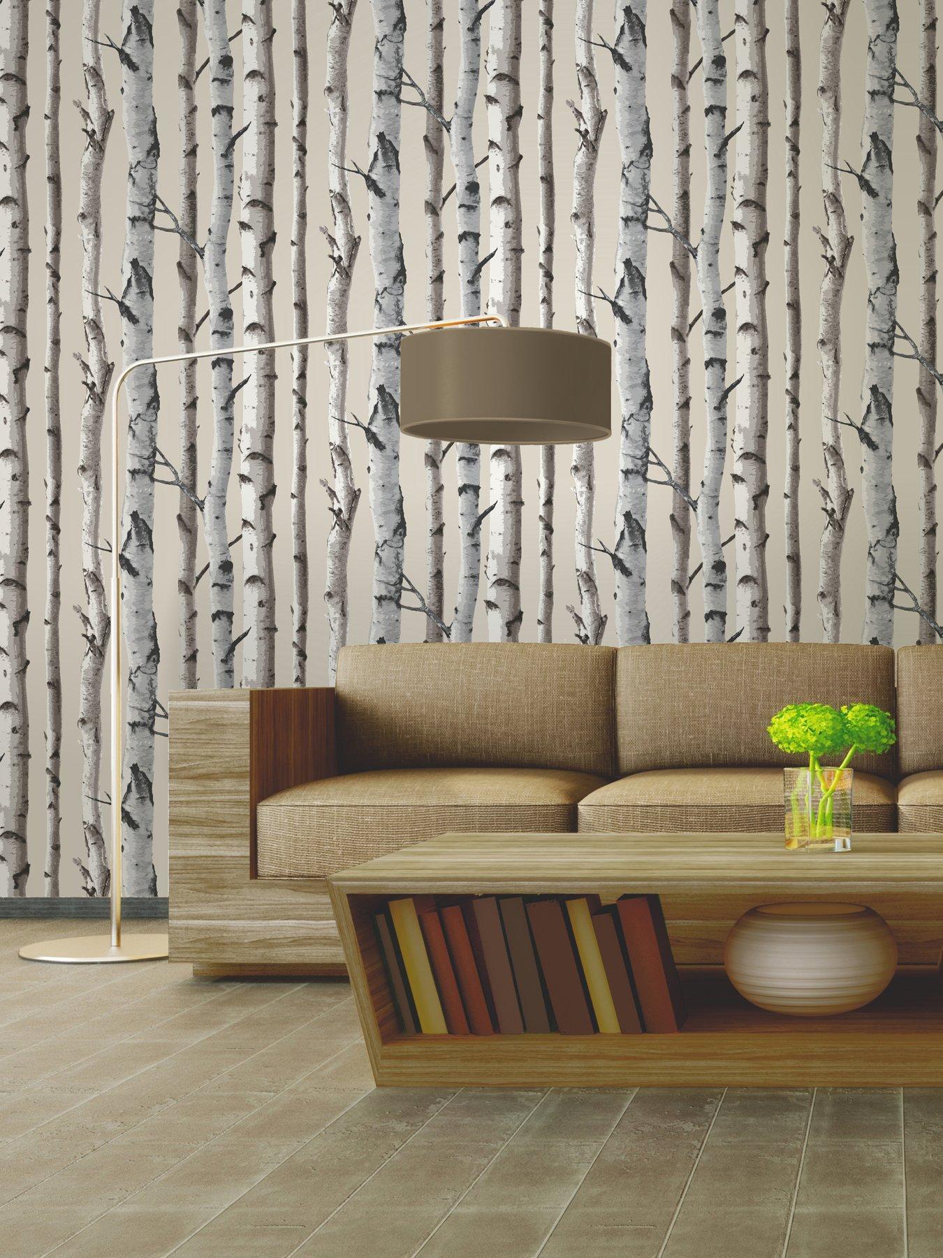 Product photograph of Fine D Cor Birch Trees Cream Silver Wallpaper from very.co.uk