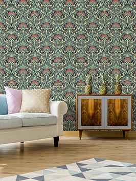 Product photograph of Crown Archives Flora Nouveau Wallpaper Peacock Green from very.co.uk