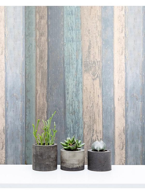 Coloroll Blue Distressed Wood Wallpaper 