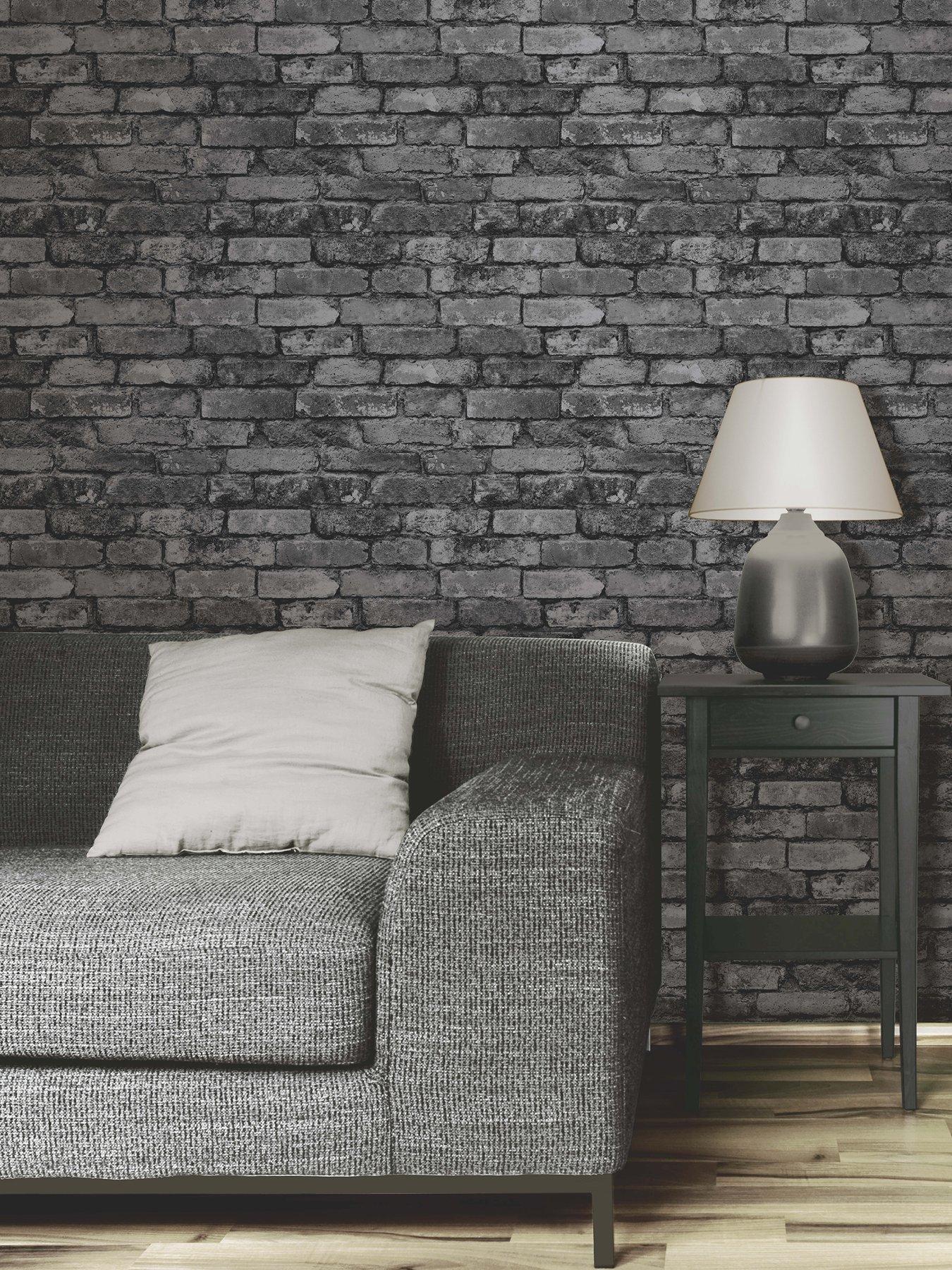 Product photograph of Fine Decor Rustic Silver Brick Wallpaper from very.co.uk