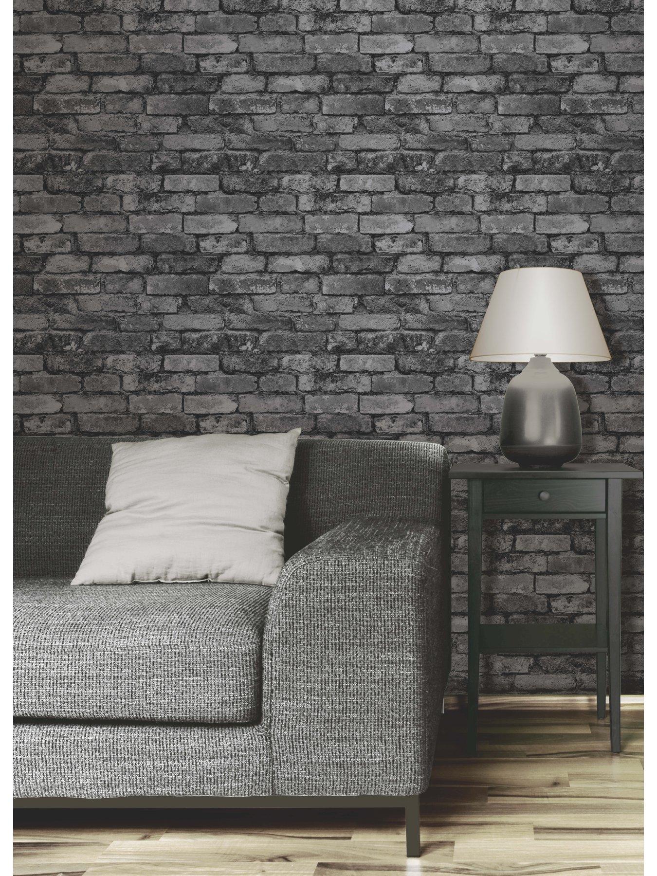 Fine Décor Rustic Silver Brick Wallpaper very.co.uk