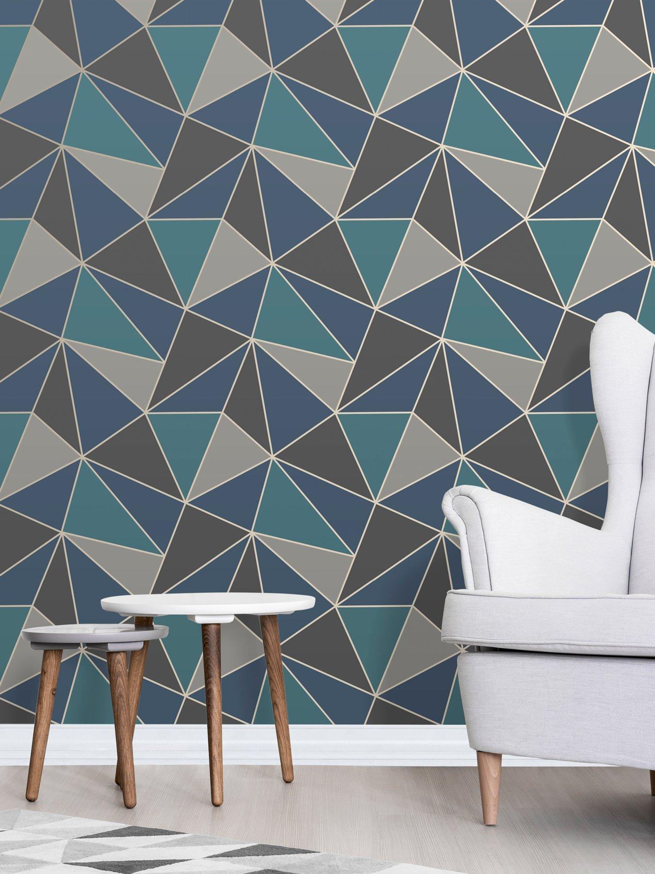 Product photograph of Fine D Cor Fine Decor Apex Geo Aqua Navy Wallpaper from very.co.uk