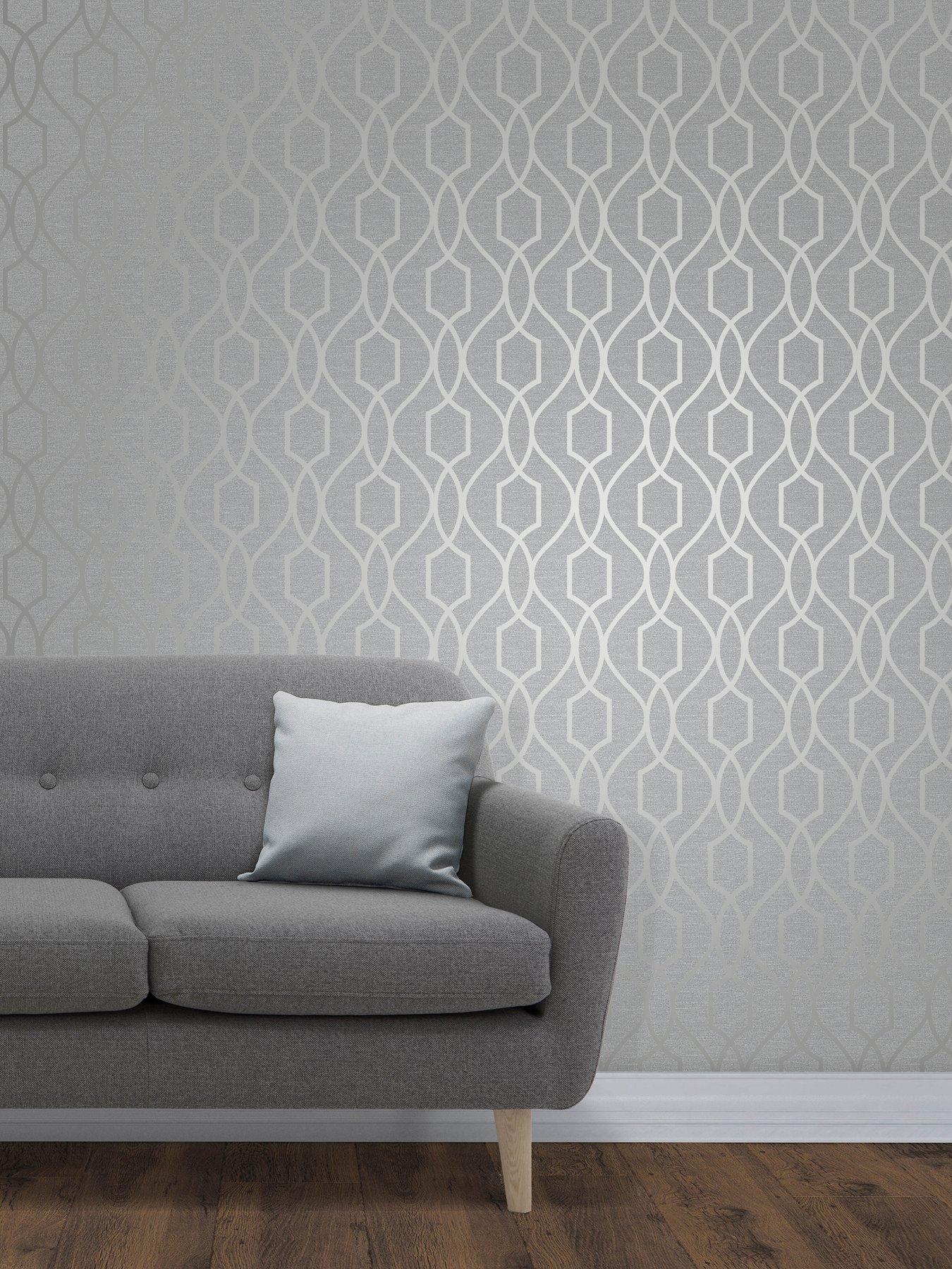 Product photograph of Fine Decor Apex Geo Trellis Stone Amp Silver Wallpaper from very.co.uk