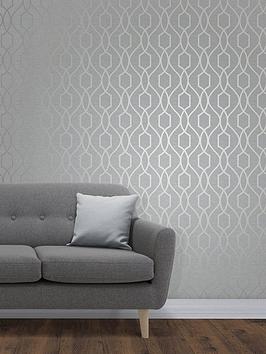 Product photograph of Fine Decor Apex Geo Trellis Stone Silver Wallpaper from very.co.uk