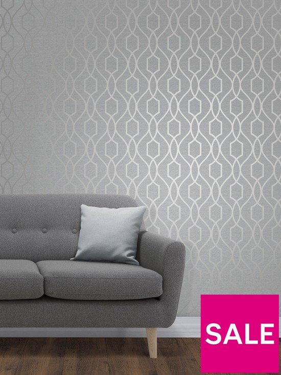 front image of fine-dcor-apex-geo-trellis-stone-silver-wallpaper